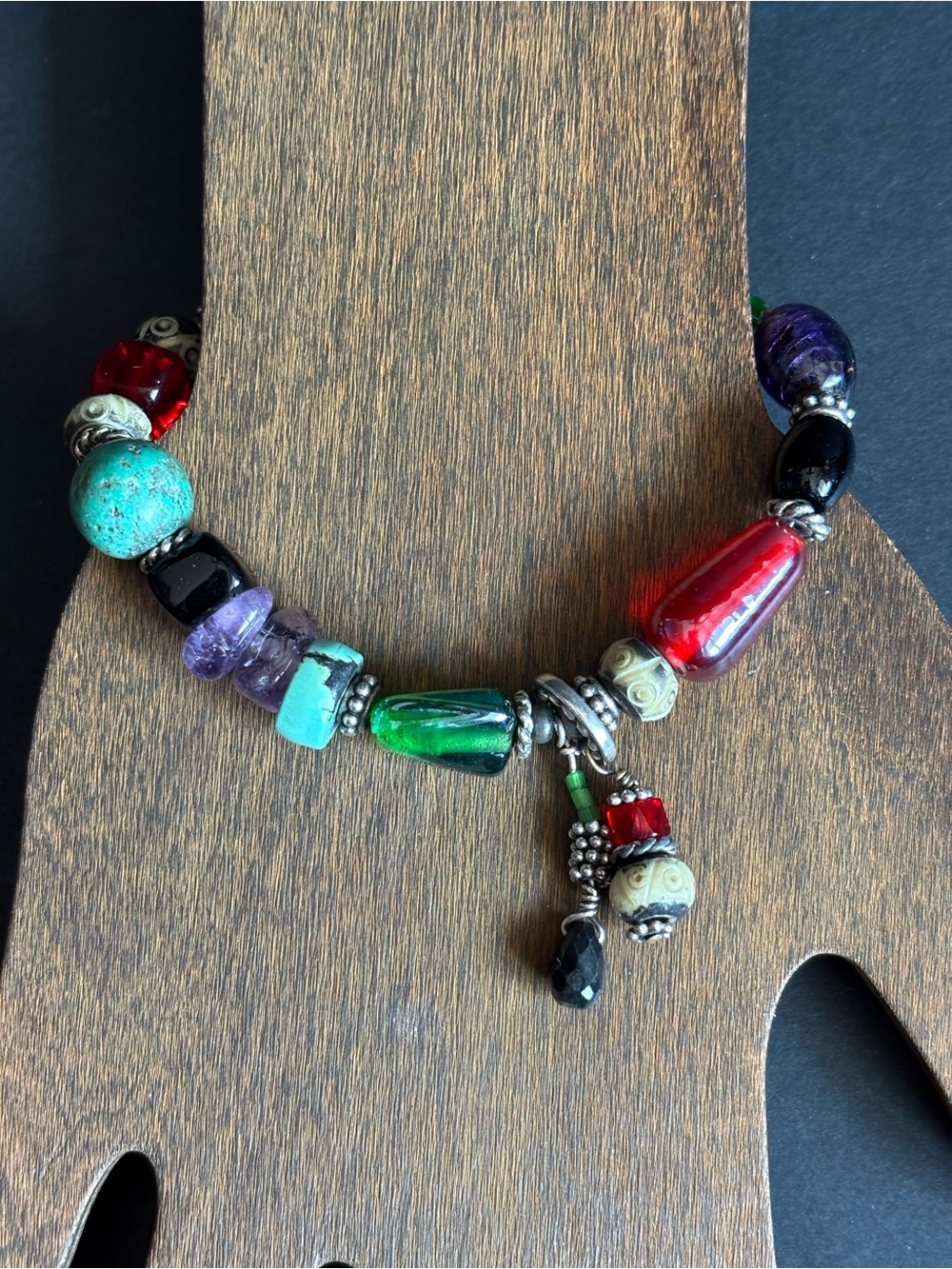 Handcrafted Southwestern Sterling Silver Multi-Gemstone Bracelet | Size 6.75” - Picture 4 of 12